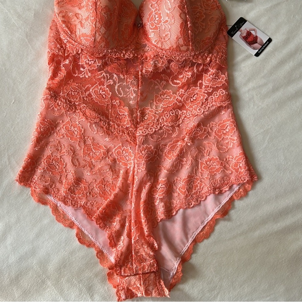 Lace Push-up Bodysuit Lingerie Teddy Orange Plus Size 1X